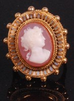 Lot 500 - A ladies yellow metal carved shell cameo set...