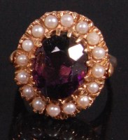 Lot 501 - A ladies 14ct gold amethyst and seed pearl...