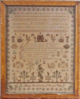 Lot 601 - A mid-Victorian needlework alphabet, verse and...