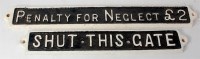 Lot 115 - 2 part penalty plate, comprising of 'Shut This...