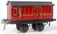 Lot 357 - Hornby 1924-6 LMS guards van on long thin base...