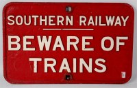 Lot 110 - Southern Region cast iron 'Beware of Trains',...