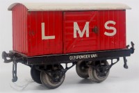 Lot 407 - Hornby 1924-5 red LMS gunpowder van on black...