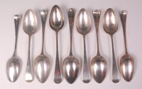 Lot 603 - Nine various George III silver tablespoons, in...