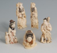 Lot 787 - Five various Japanese carved ivory netsuke,...