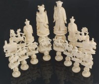 Lot 792 - A Chinese Canton carved ivory full chess set,...