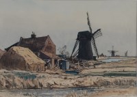 Lot 823 - Claude Muncaster (1903-1974) - Windmills on...