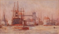 Lot 838 - H Mount - Steamboats and barges on the Thames,...