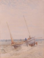 Lot 839 - A G Adams - Fishing boat landing at Hastings,...