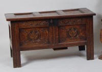 Lot 1005 - A circa 1700 joined oak coffer, having a three...