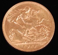 Lot 144 - Great Britain, 1913, gold half sovereign,...