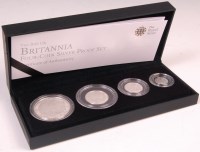 Lot 205 - Cased 2010 UK Britannia four coin silver proof...