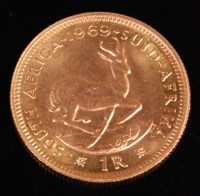 Lot 155 - South Africa, 1969, gold 1 rand, Obv. UNITY IS...