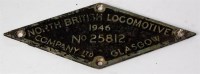 Lot 20 - Brass builders plate North British Locomotive...
