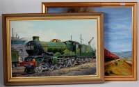 Lot 69 - 2 framed oil on boards depicting railway...