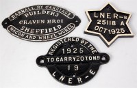 Lot 83 - Three cast iron LNER wagon plates