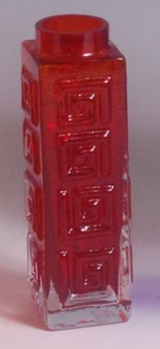 Lot 46 - A Whitefriars ruby glass Greek key moulded...