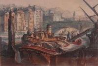 Lot 223 - Alan Gray - Thames barges, ink and watercolour,...