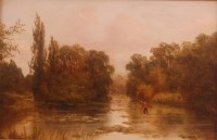 Lot 644 - J Lewis - Lone fisherman, oil on board, signed...