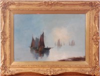 Lot 651 - J Day - Pair; Sailing boats at anchor, oil on...