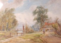 Lot 660 - Hugh Hisbett - Extensive landscape with tavern...