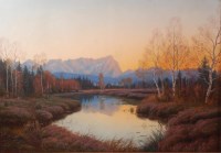 Lot 664 - Adalbert Wax (1867-1932) - Autumn Sunset, oil...