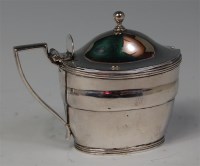 Lot 443 - A George III silver mustard pot, with blue...