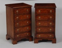 Lot 737 - A pair of burr elm bedside chests, each having...