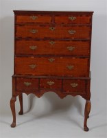 Lot 739 - An early 18th century oak chest on stand, the...