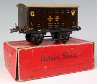 Lot 386 - Hornby 1937-41 GW No. 0 fish van with brown...