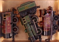 Lot 454 - 3 Bing clockwork 0-4-0 locos including a red...