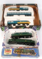 Lot 1014 - A Hornby 3 car HST blue/grey (G) a green Hymek...