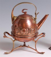 Lot 78 - An Art Nouveau copper and brass spirit kettle...