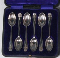 Lot 117 - A cased set of six Art Nouveau silver...