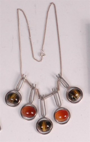 Lot 127 - A contemporary silver necklace with cabochon...