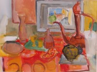 Lot 151 - Deborah Collis - The studio table, watercolour,...