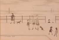 Lot 172 - After L S Lowry - Families on the pier, pencil,...