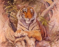 Lot 192 - Andrew Haslen (b.1953) - A watching tiger, oil...