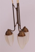 Lot 220 - An Art Nouveau brass three light hanging...