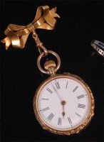 Lot 554 - A Swiss 18ct gold cased ladies fob watch,...