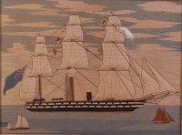 Lot 616 - A Victorian sailors woolwork depicting a three-...