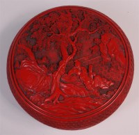 Lot 680 - A Chinese cinnabar red lacquer circular box...