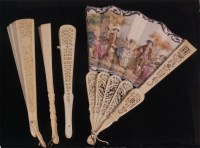 Lot 694 - A circa 1900 Chinese ivory fan, the front...