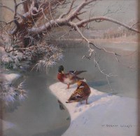 Lot 706 - Vernon Ward (1905-1985) - Ducks by a pond in...