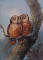 Lot 725 - William E Powell (1878-1955) - Owls upon a...