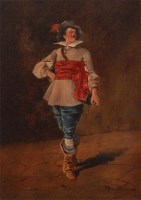 Lot 728 - M Bouillon - The Cavalier, oil on panel,...