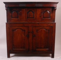 Lot 842 - An 18th century joined oak court cupboard, the...