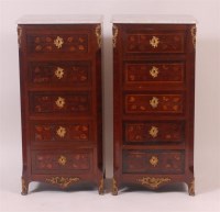 Lot 848 - A pair of Continental walnut and marquetry...