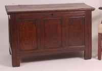 Lot 905 - A circa 1700 joined oak coffer, the hinged lid...