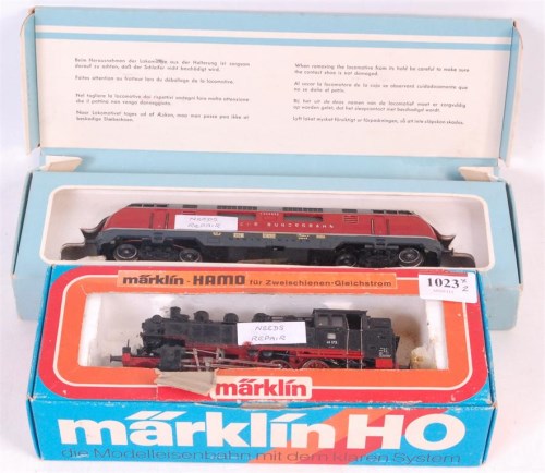 Lot 1023 - A Marklin 3 rail Hamo 8396 2-8-2 tank engine,...
